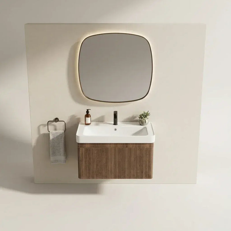 Arden 600mm Wall Hung 1 Drawer Basin Unit & Basin - Textured Walnut