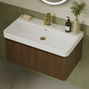 Arden 600mm Wall Hung 1 Drawer Basin Unit & Basin - Textured Walnut
