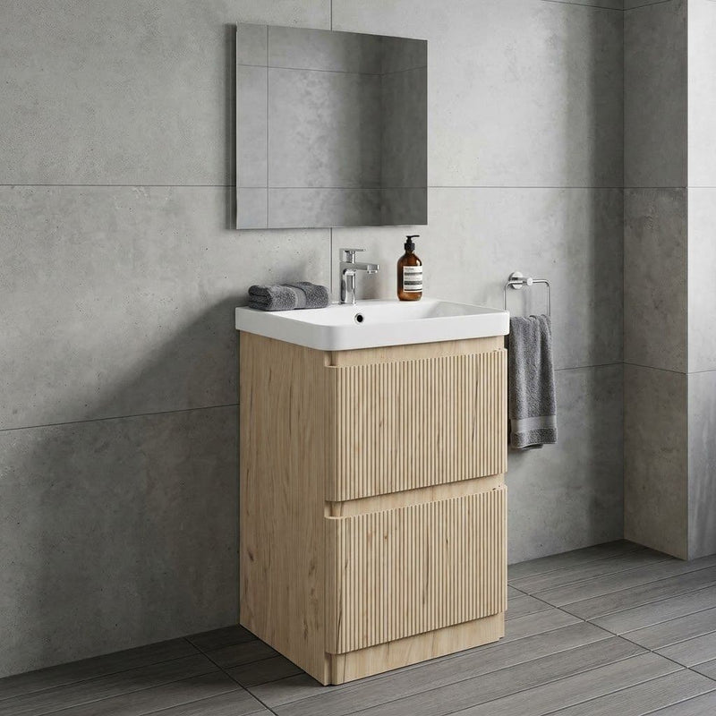 Arden 605mm Floor Standing 2 Drawer Basin Unit & Ceramic Basin - Textured Oak