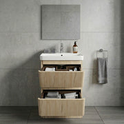 Arden 605mm Floor Standing 2 Drawer Basin Unit & Ceramic Basin - Textured Oak