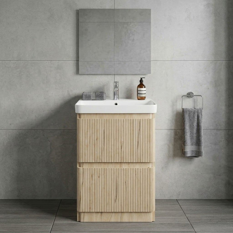 Arden 605mm Floor Standing 2 Drawer Basin Unit & Ceramic Basin - Textured Oak