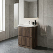 Arden 605mm Floor Standing 2 Drawer Basin Unit & Ceramic Basin - Walnut