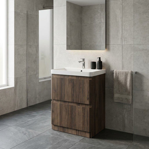 Arden 605mm Floor Standing 2 Drawer Basin Unit & Ceramic Basin - Walnut