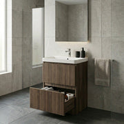 Arden 605mm Floor Standing 2 Drawer Basin Unit & Ceramic Basin - Walnut
