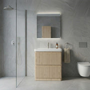 Arden 805mm Floor Standing 2 Drawer Basin Unit & Ceramic Basin - Textured Oak