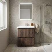 Arden 805mm Floor Standing 2 Drawer Basin Unit & Ceramic Basin - Walnut