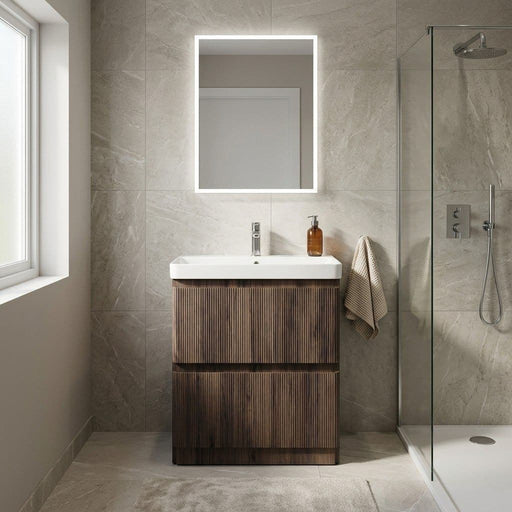 Arden 805mm Floor Standing 2 Drawer Basin Unit & Ceramic Basin - Walnut