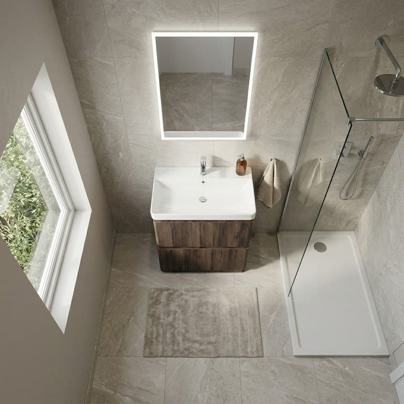 Arden 805mm Floor Standing 2 Drawer Basin Unit & Ceramic Basin - Walnut