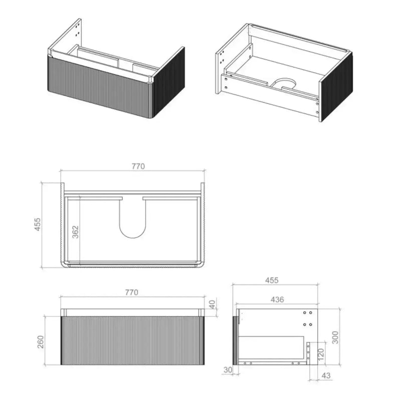Arden 805mm Wall Hung 1 Drawer Basin Unit & Basin - Textured Oak