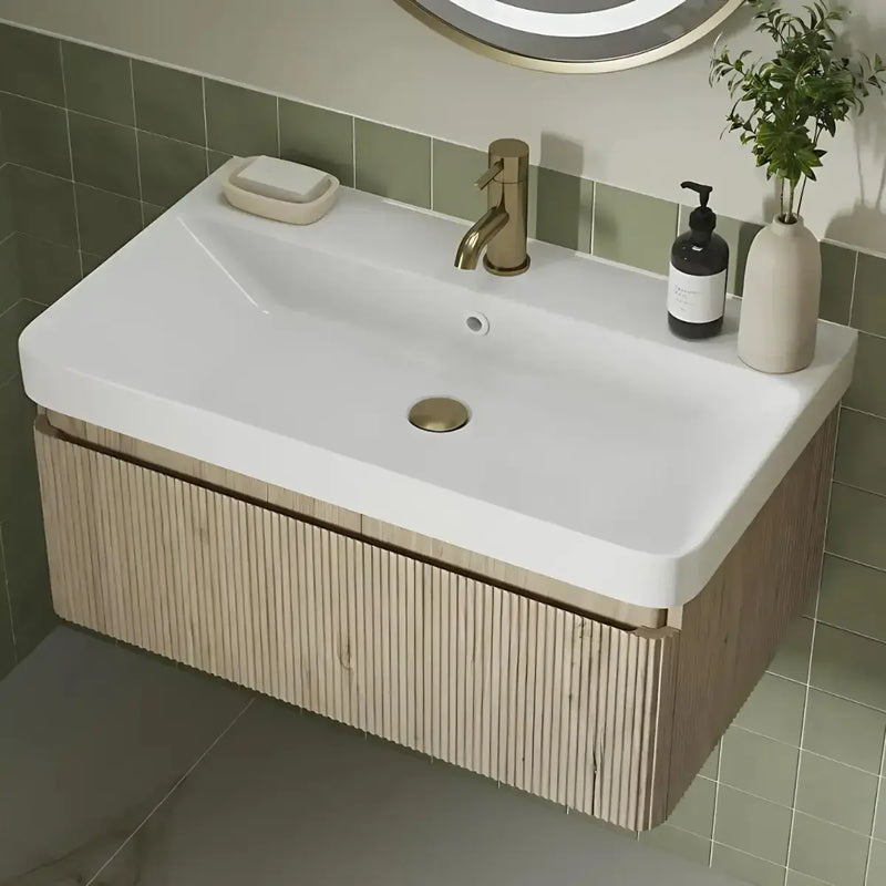 Arden 805mm Wall Hung 1 Drawer Basin Unit & Basin - Textured Oak
