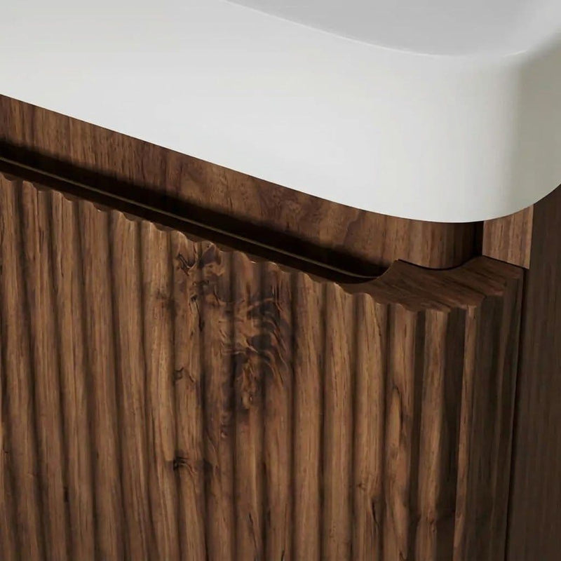 Arden 805mm Wall Hung 1 Drawer Basin Unit & Ceramic Basin - Textured Walnut