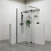 B8 Black Walk in Shower Screen 8mm Glass, Optional Side Panel & Flipper Screen - 500mm