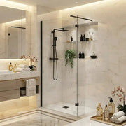 B8 Black Walk in Shower Screen 8mm Glass, Optional Side Panel & Flipper Screen - 760mm