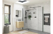 B8 Black Walk in Shower Screen 8mm Glass, Optional Side Panel & Flipper Screen - 760mm