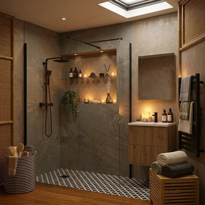 B8 Black Walk in Shower Screen 8mm Glass, Optional Side Panel & Flipper Screen - 500mm