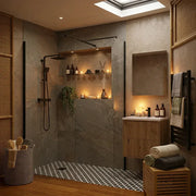 B8 Black Walk in Shower Screen 8mm Glass, Optional Side Panel & Flipper Screen - 1400mm