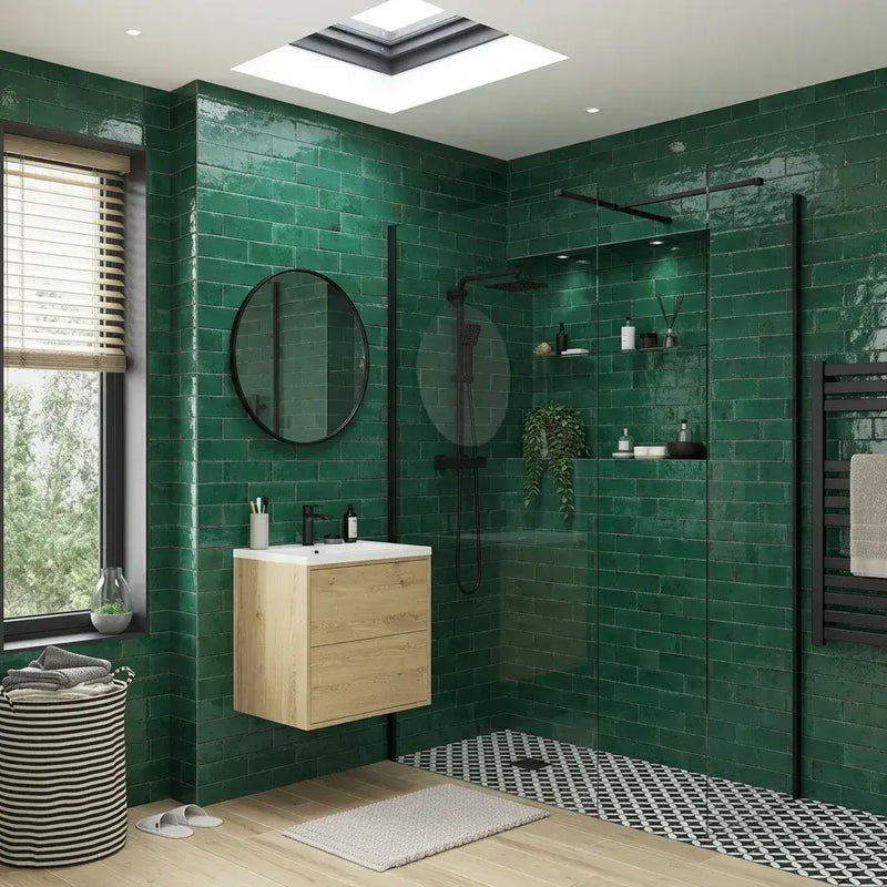 B8 Black Walk in Shower Screen 8mm Glass, Optional Side Panel & Flipper Screen - 700mm