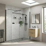 B8 Black Walk in Shower Screen 8mm Glass, Optional Side Panel & Flipper Screen - 1400mm