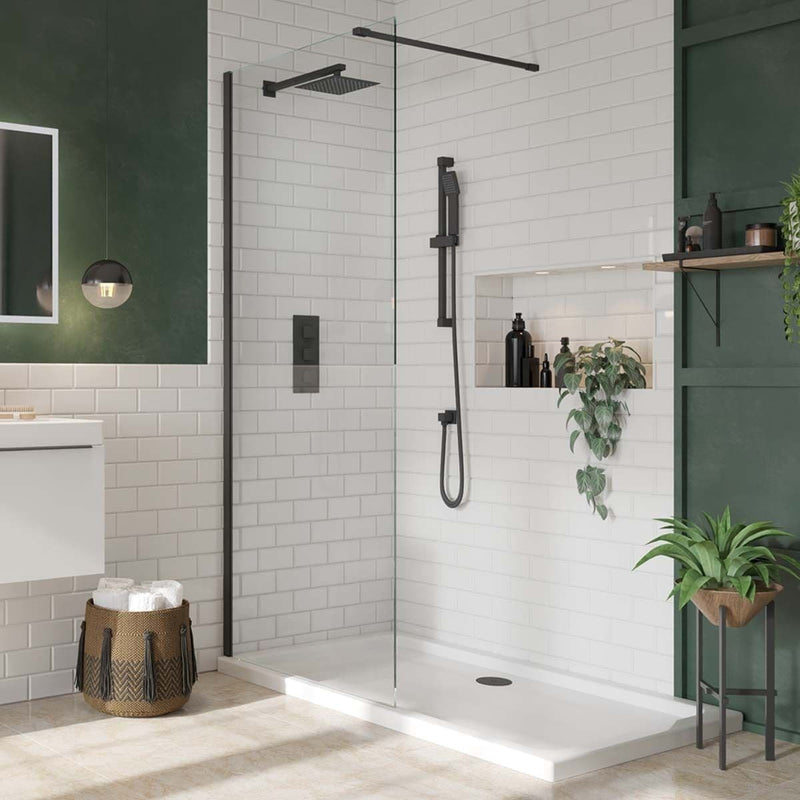 B8 Black Walk in Shower Screen 8mm Glass, Optional Side Panel & Flipper Screen - 1200mm