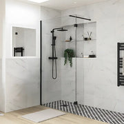 B8 Black Walk in Shower Screen 8mm Glass, Optional Side Panel & Flipper Screen - 700mm