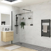 B8 Black Walk in Shower Screen 8mm Glass, Optional Side Panel & Flipper Screen - 700mm