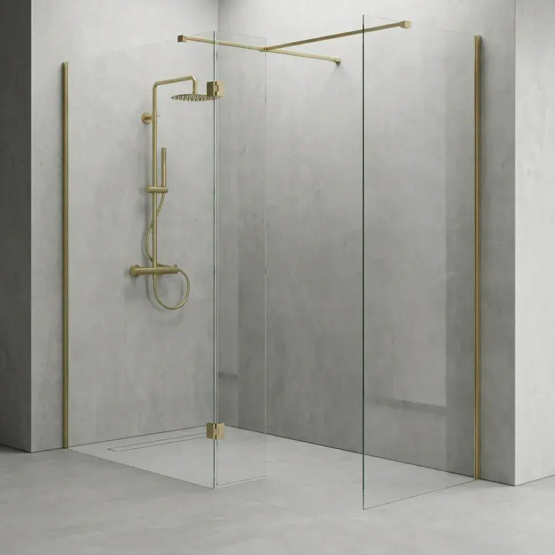 B8 Brushed Brass Walk in Shower Screen 8mm Glass, Optional Side Panel - 1200mm
