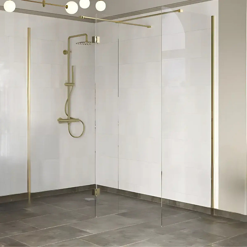 B8 Brushed Brass Walk in Shower Screen 8mm Glass, Optional Side Panel - 900mm