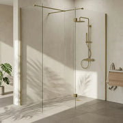 B8 Brushed Brass Walk in Shower Screen 8mm Glass, Optional Side Panel - 800mm