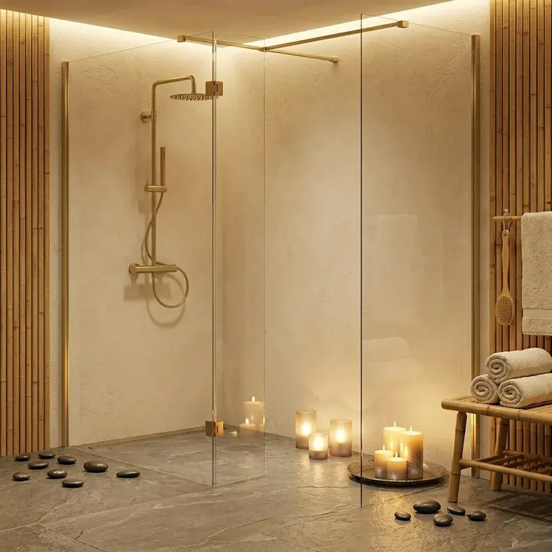 B8 Brushed Brass Walk in Shower Screen 8mm Glass, Optional Side Panel - 1000mm