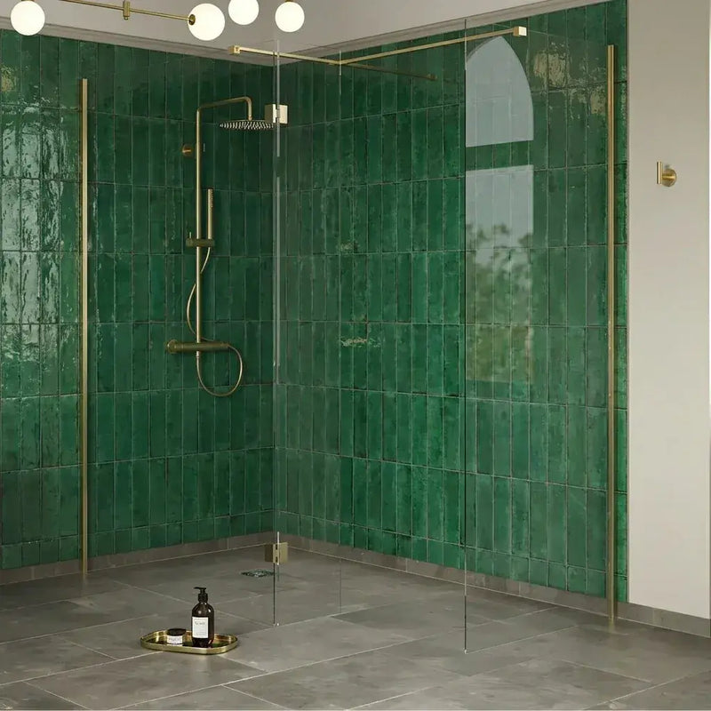B8 Brushed Brass Walk in Shower Screen 8mm Glass, Optional Side Panel - 700mm