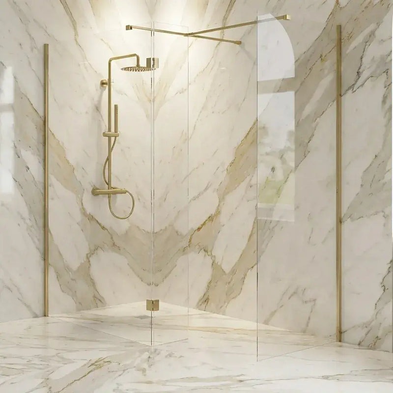 B8 Brushed Brass Walk in Shower Screen 8mm Glass, Optional Side Panel - 900mm