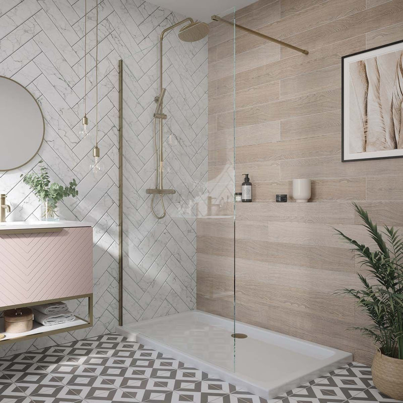 B8 Brushed Brass Walk in Shower Screen 8mm Glass, Optional Side Panel - 500mm