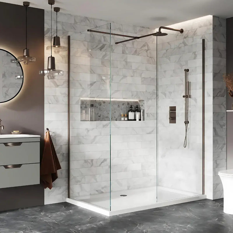 B8 Brushed Bronze Walk in Shower Screen 8mm Glass, Optional Side Panel - 760mm