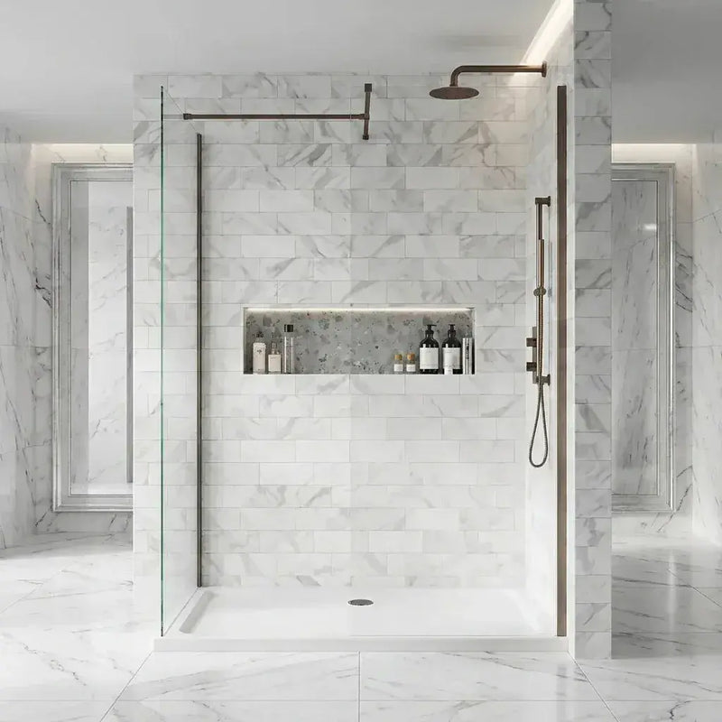 B8 Brushed Bronze Walk in Shower Screen 8mm Glass, Optional Side Panel - 1200mm