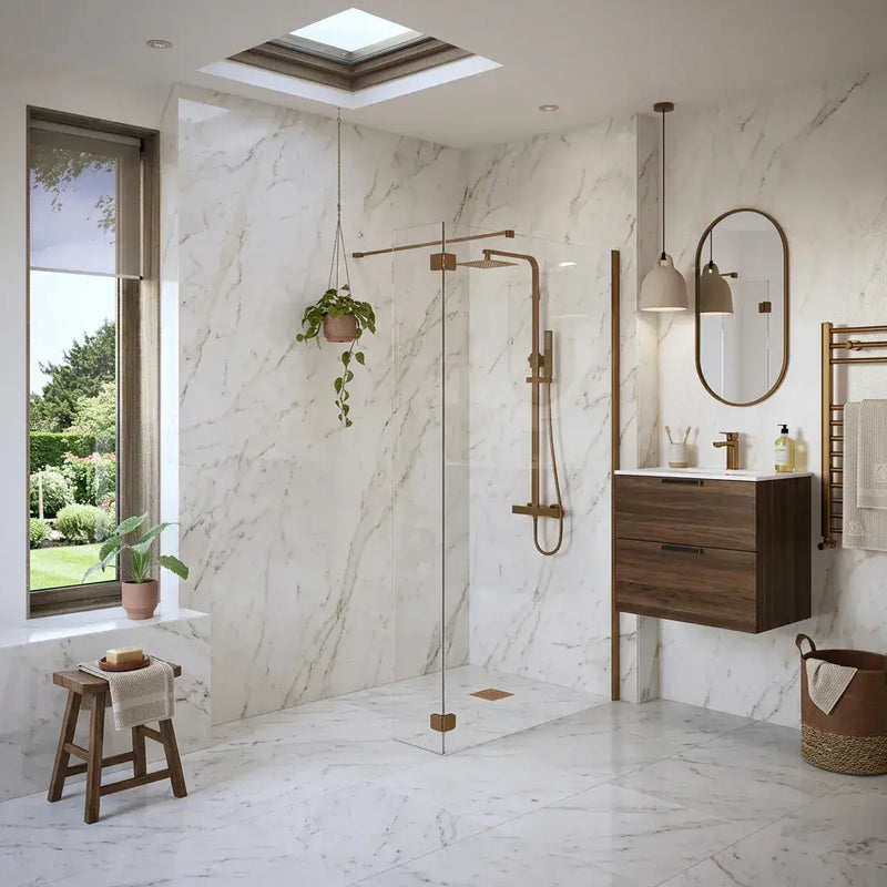 B8 Brushed Bronze Walk in Shower Screen 8mm Glass, Optional Side Panel - 900mm