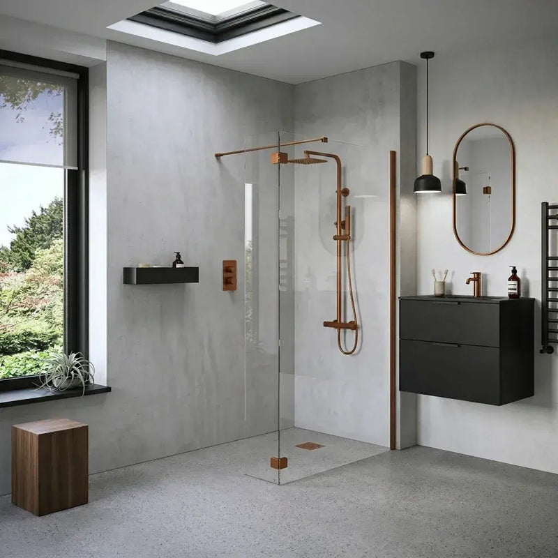 B8 Brushed Bronze Walk in Shower Screen 8mm Glass, Optional Side Panel - 900mm