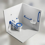 Back To Wall Toilet Doc M Pack with Stainless Steel, Blue, Grey or White Rails - Push Button Cistern