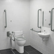 Back To Wall Toilet Doc M Pack with Stainless Steel, Blue, Grey or White Rails - Push Button Cistern