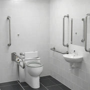 Back To Wall Toilet Doc M Pack with Stainless Steel, Blue, Grey or White Rails - Push Button Cistern - Stainless steel