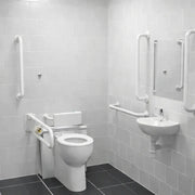 Back To Wall Toilet Doc M Pack with Stainless Steel, Blue, Grey or White Rails - Push Button Cistern - White