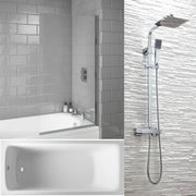 Bathcenterpro 1650mm Single Ended Bath, Plain Bath Screen, Roma Square Mixer Shower Set