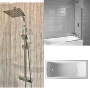 Bathcenterpro 1650mm Single Ended Bath, Plain Bath Screen, Roma Square Mixer Shower Set