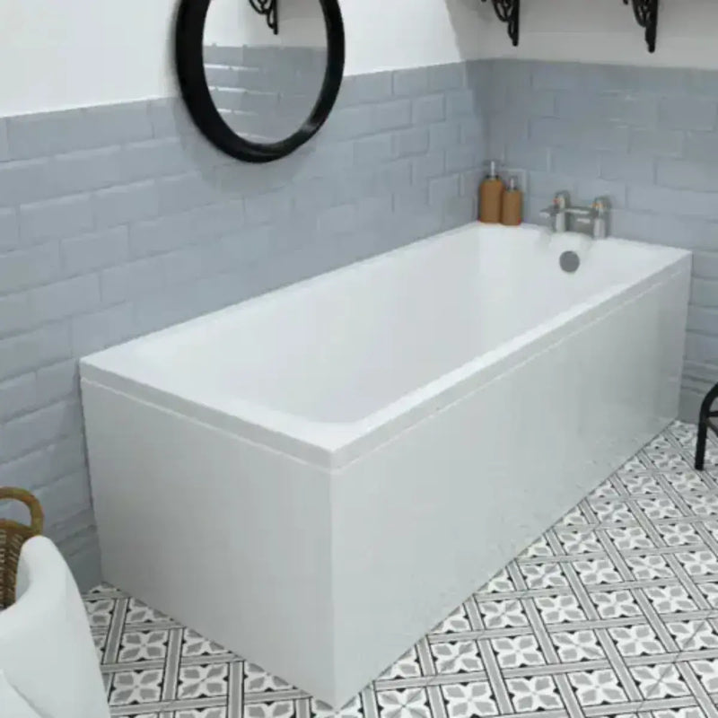 Bathcenterpro 1650mm Single Ended Bath, Plain Bath Screen, Roma Square Mixer Shower Set