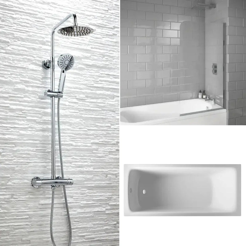 Bathcenterpro 1650mm Single Ended Bath, Plain Bath Screen, Sphere Mixer Shower Set