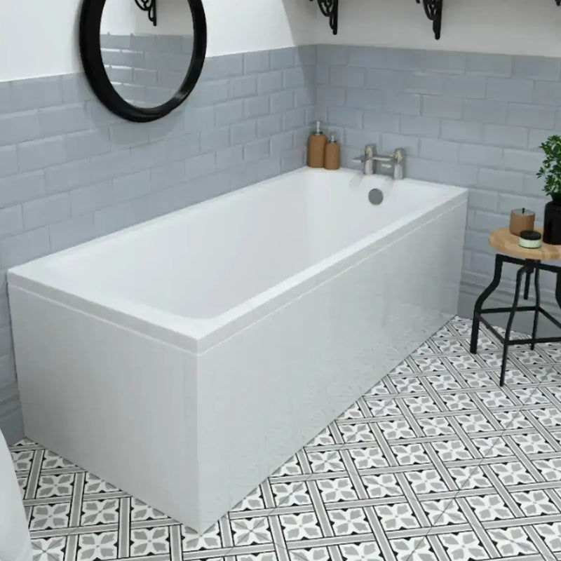 Bathcenterpro 1650mm Single Ended Bath, Plain Bath Screen, Sphere Mixer Shower Set
