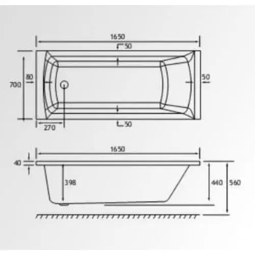 Bathcenterpro 1650mm Single Ended Bath, Plain Bath Screen, Sphere Mixer Shower Set