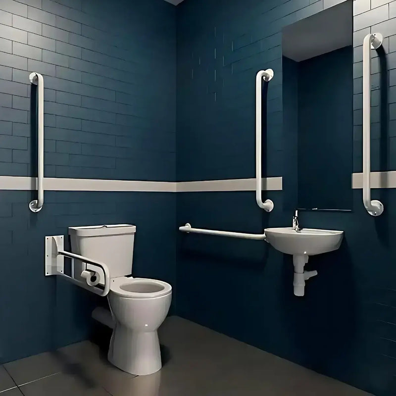 Bathcenter Doc M Pack with Stainless Steel, Blue, Grey or White Grab Rails - Push Button Cistern - White