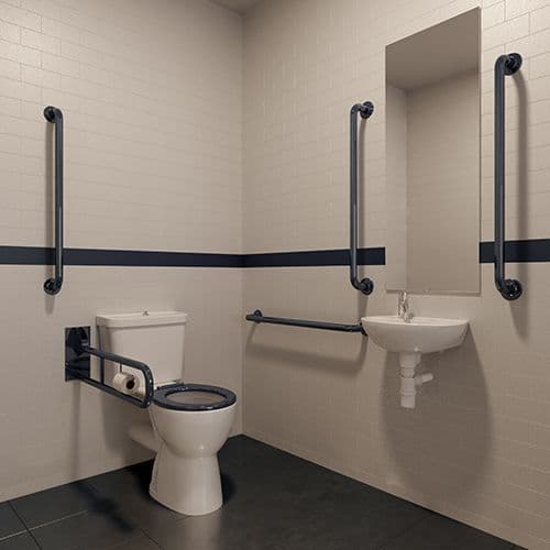 Bathcenter Doc M Pack with Stainless Steel, Blue, Grey or White Grab Rails - Push Button Cistern - Blue