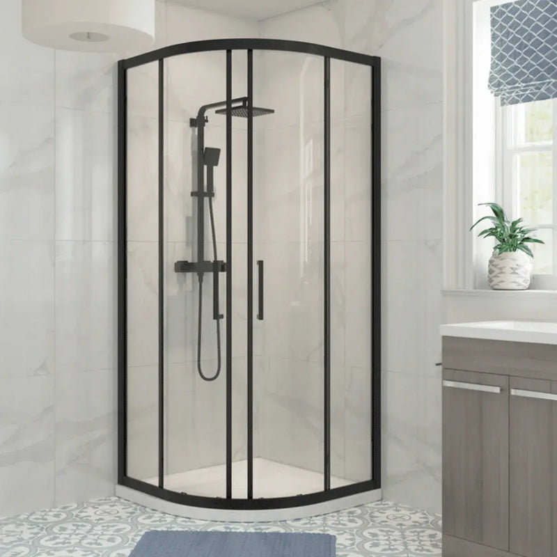 Black 900 x 900mm Quadrant Shower Enclosure, 2 Sliding Doors, Optional Shower Tray