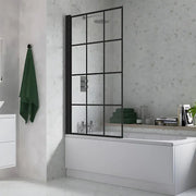 Black Framed Single Straight Bath Screen - Black Wall Profile